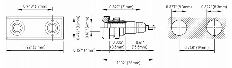 Mechanical Drawing - Pomona Electronics 73101 Panel Mount Double 4mm Banana Jack